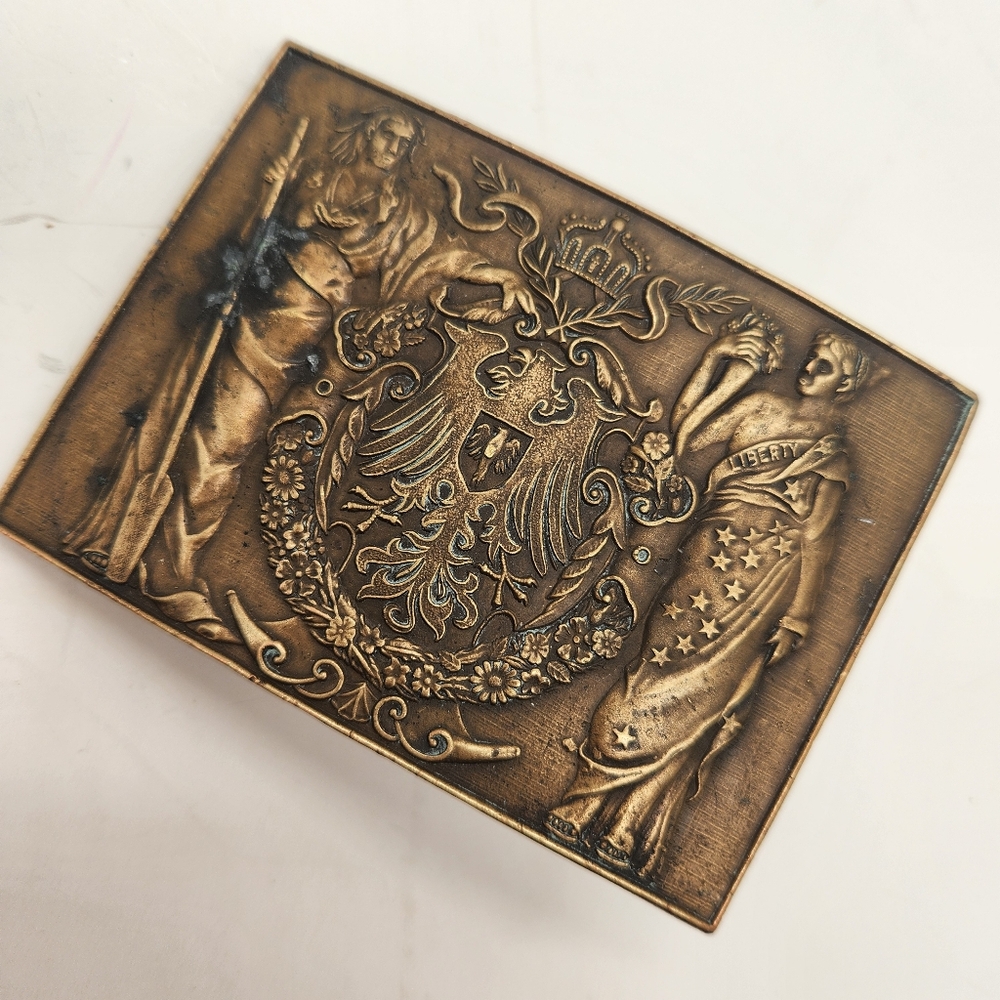 Vintage 70s Bergamot Brass Works belt buckle men's Liberty Eagle Napoleon Crown